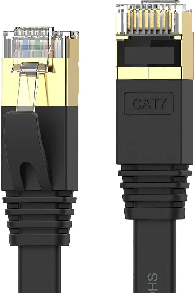 Cat7 Ethernet Cable 25FT, 10Gbps High Speed Shielded Flat RJ45 LAN Cord