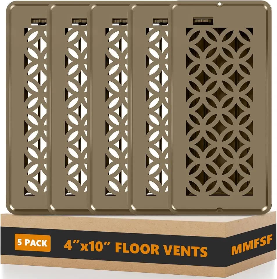 5 Pack Floor Vent Covers, Floor Register 4x10,Adjustable Decorative Vent Covers for Home Floor, Ceiling or Sidewall Vent with Screws, Rust-Proof Heavy Duty Walkable Steel Floor Vents (4"X10"- 5pack)