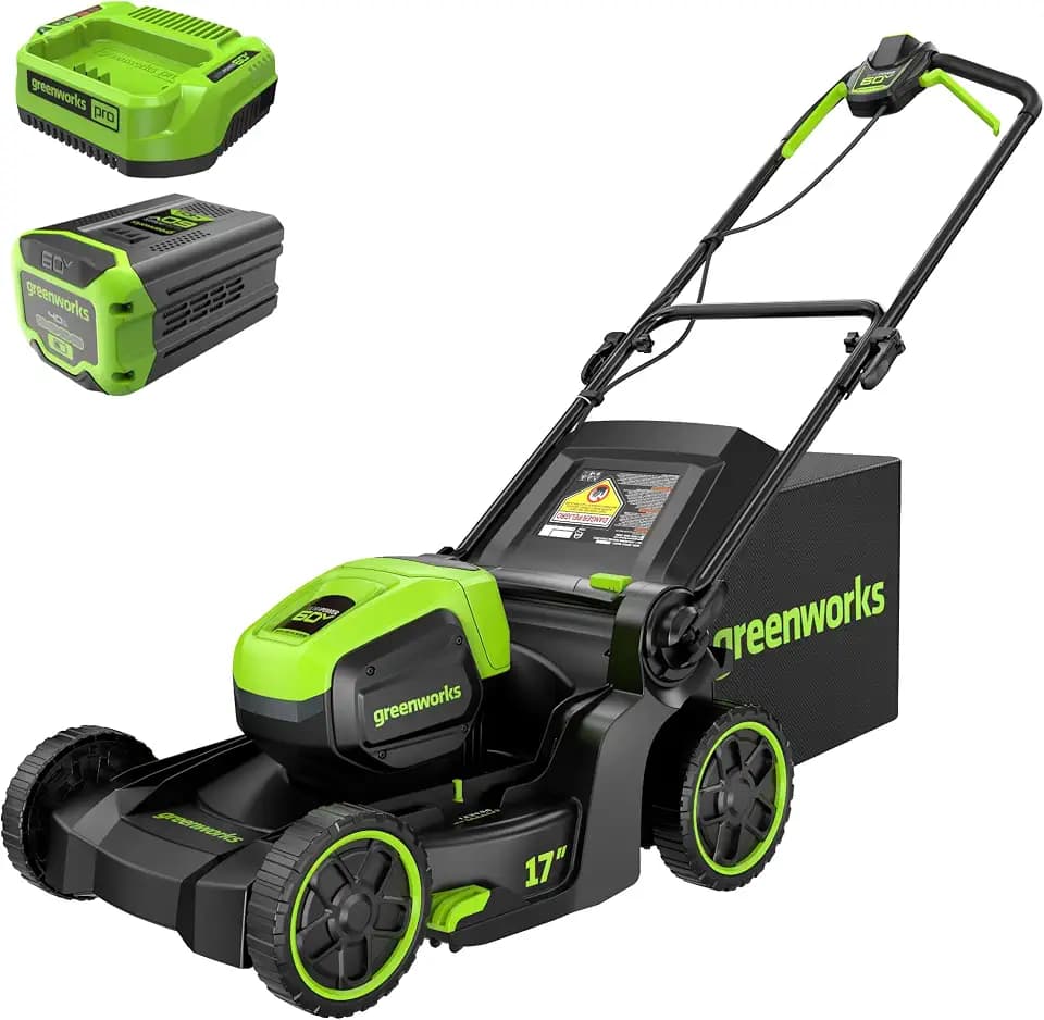 Greenworks 60V 17in Push Lawn Mower, 4.0 Ah Battery and Charger