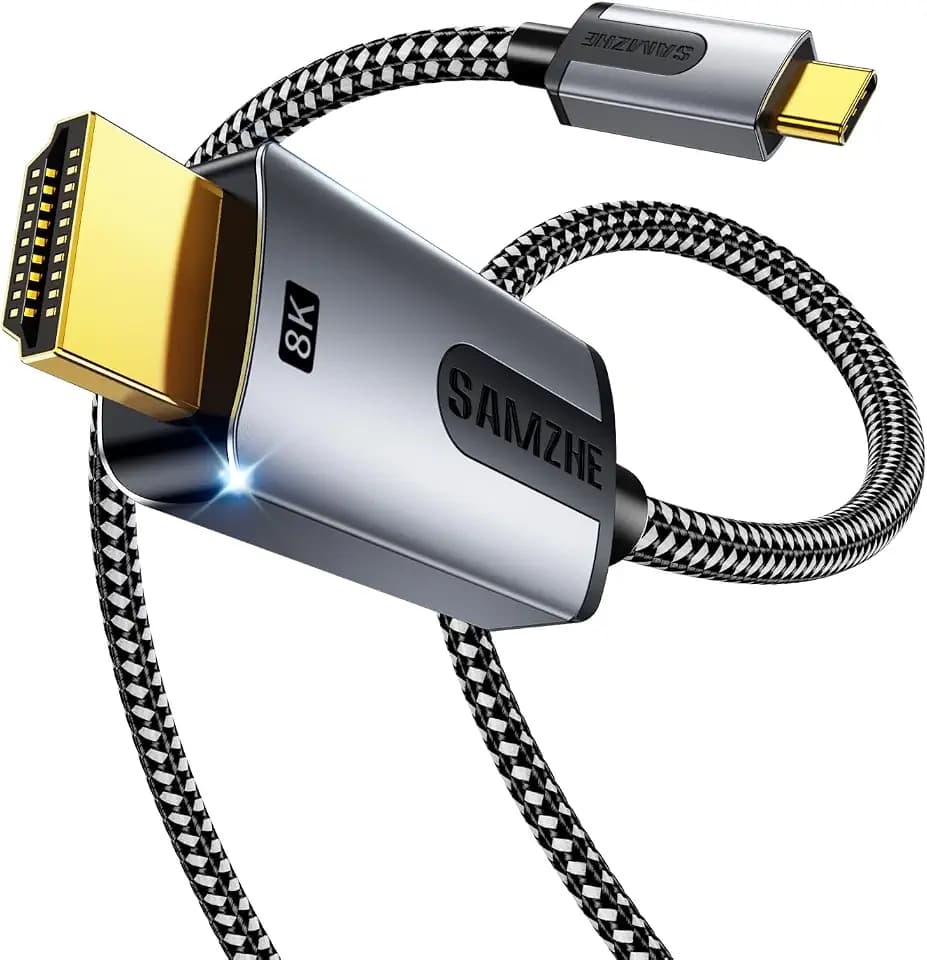SAMZHE USB C to HDMI Cable 5FT, Support 8K@60Hz, 4K@240Hz, High Speed Type C to HDMI 2.1 Braided Cord, Thunderbolt 3/4/5 Compatible with iPhone 15/16/17 Series, MacBook, iPad, Surface, Galaxy, XPS