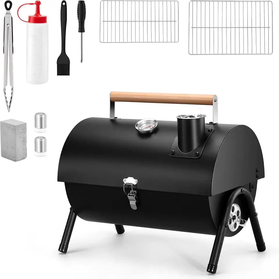 HaSteeL Portable Charcoal Grill with 6 BBQ Tools, Small for 1-3 People
