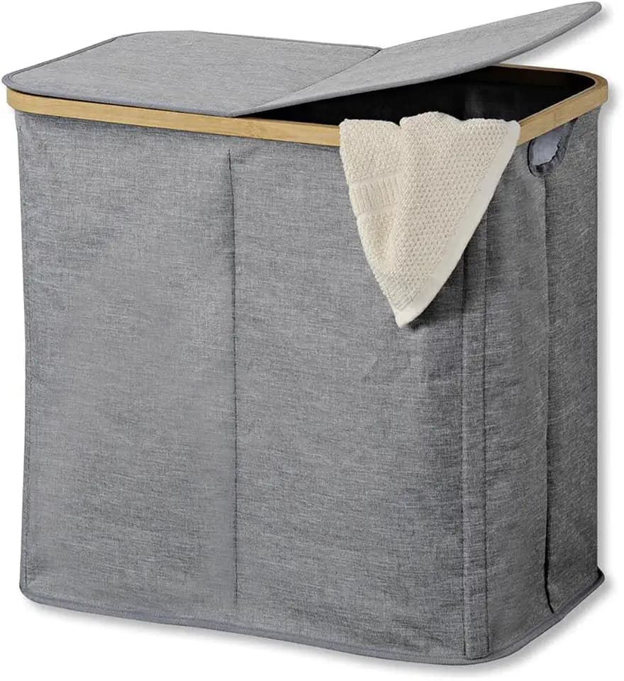 KESPER | Wäschesammler, Material: Polyester, Bambus, Maße: B: 54,5 x T: 33 x H: 50 cm, Farbe: Grau | 19598