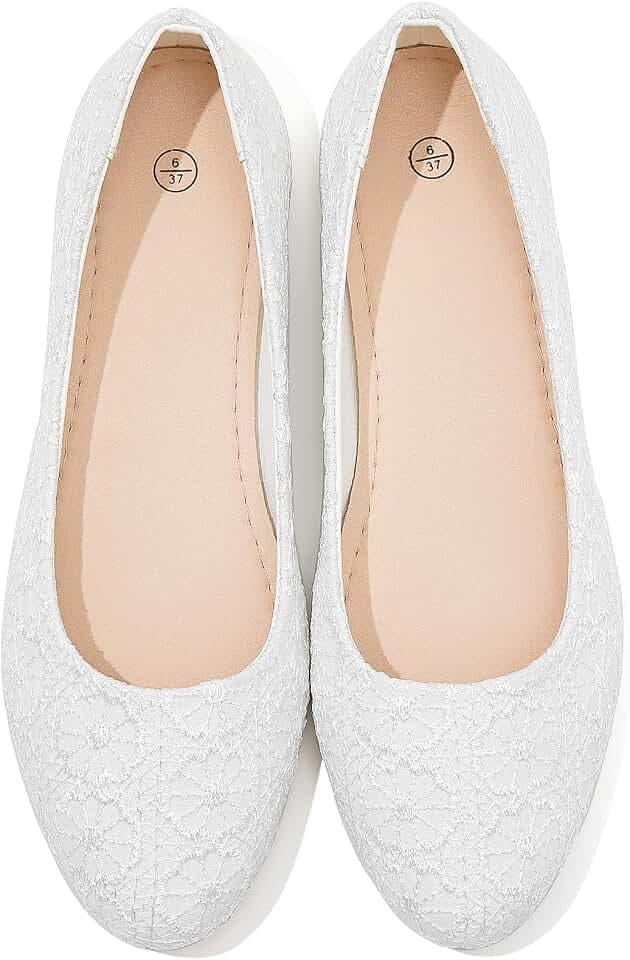 Shupua Womens Flats Lace Ballet Flats Dressy Slip On Shoes for Work Wedding