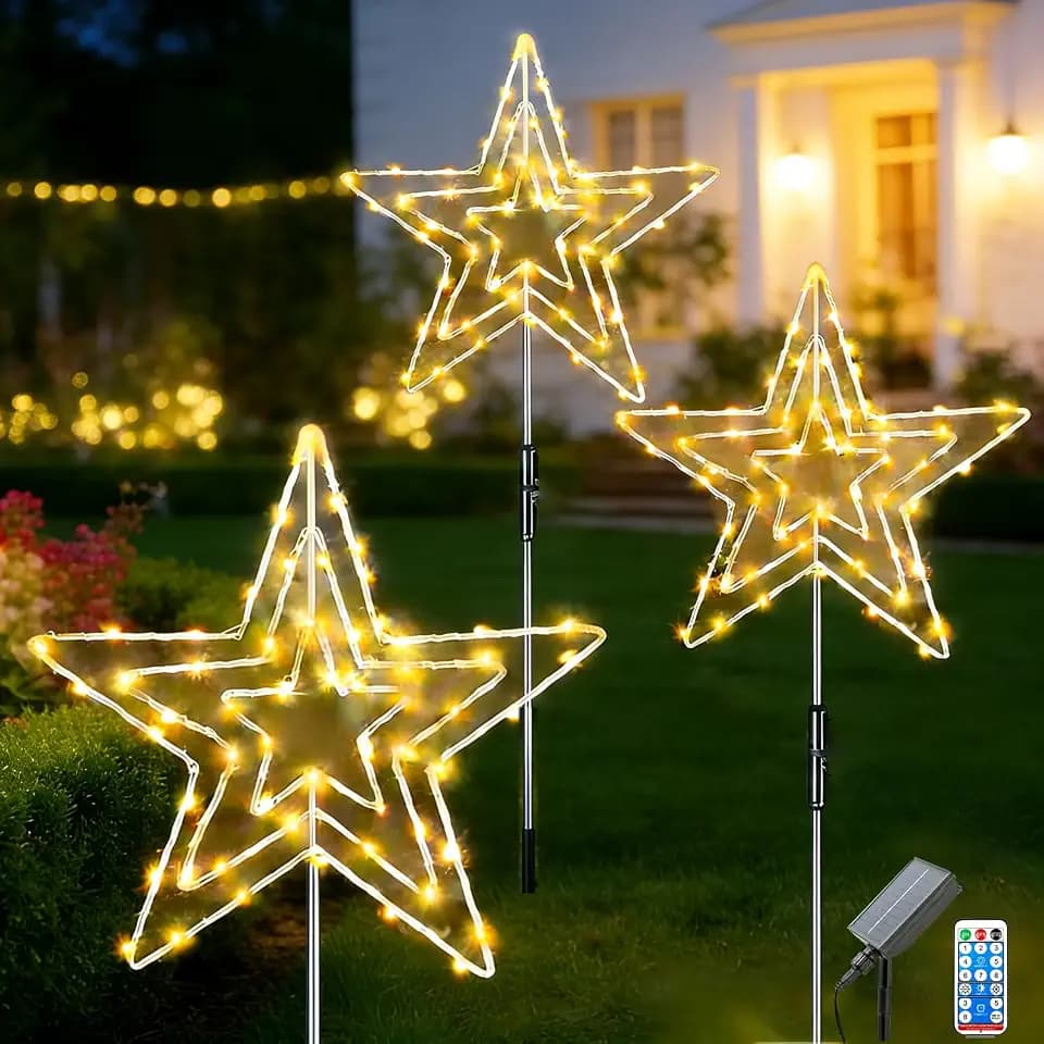 Redefun Solar Weihnachtsbeleuchtung Außen Stern 3 x 75 LED Gartenstecker