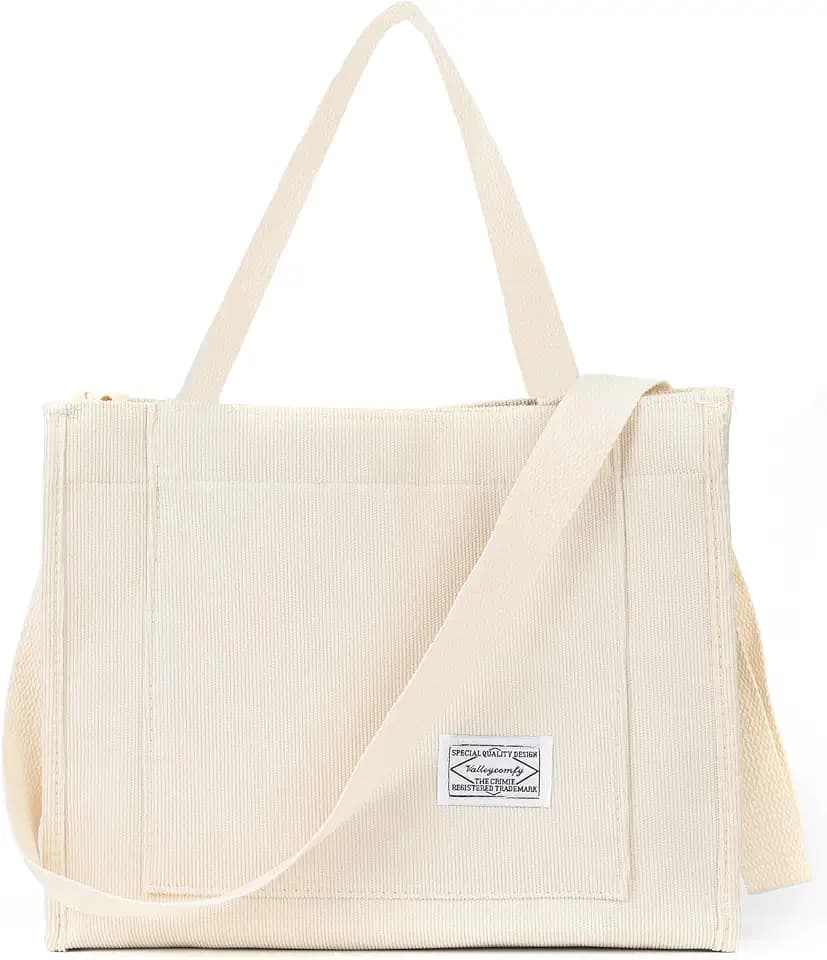 Valleycomfy Corduroy Tote Bag for Women Travel Crossbody Bag