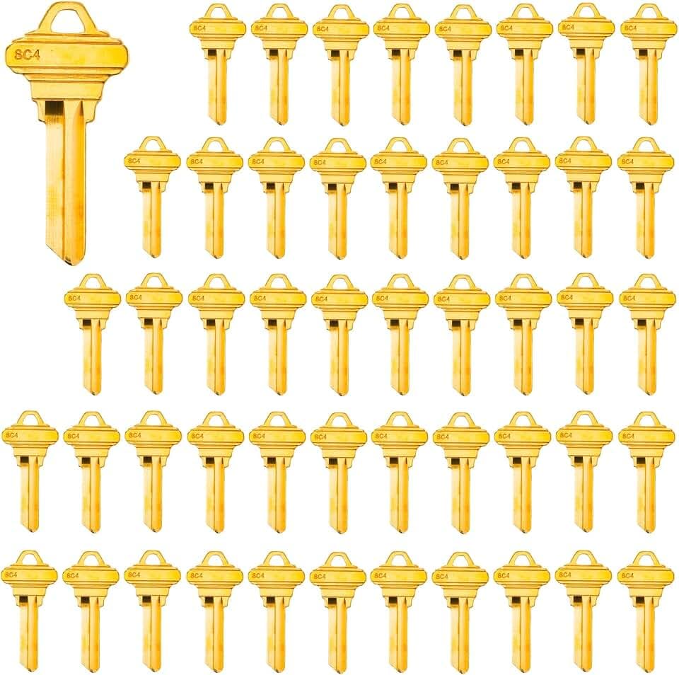 50PCS Brass Finish Key Blanks, 6 Pin SC4 Uncut Blank Keys