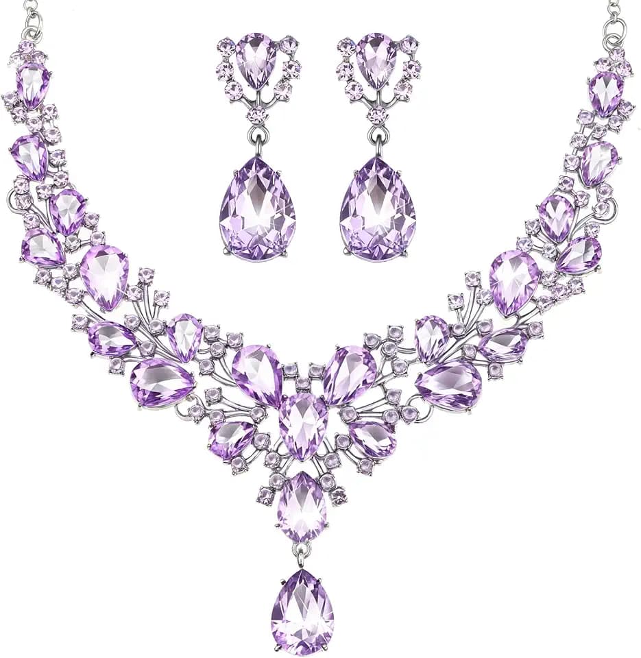 Hicarer Bridal Teardrop Cluster Crystal Jewelry Set Women