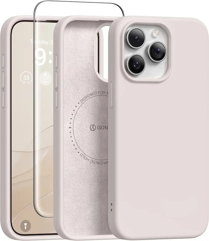 GONEZ Magnetic for iPhone 15 Pro Case, Silicone Cover Stone