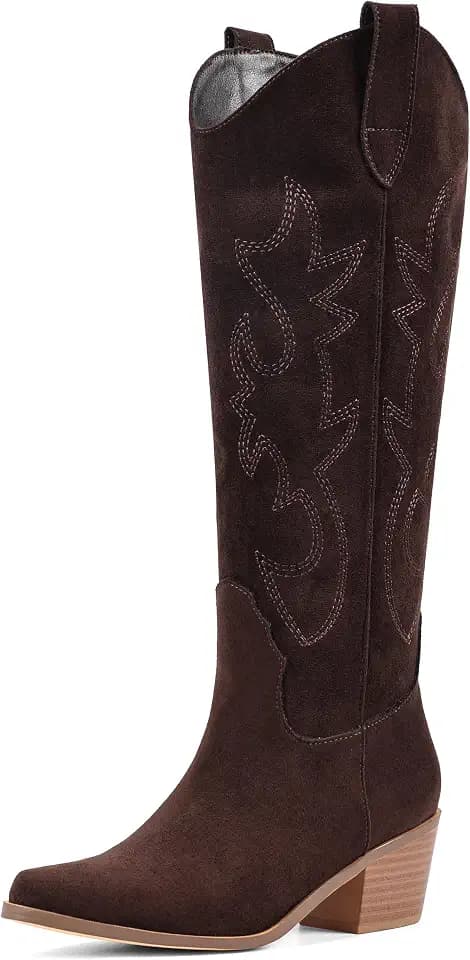 VIMISAOI Wide Calf Knee High Cowgirl Boots Women Western Fall Slip On Boots