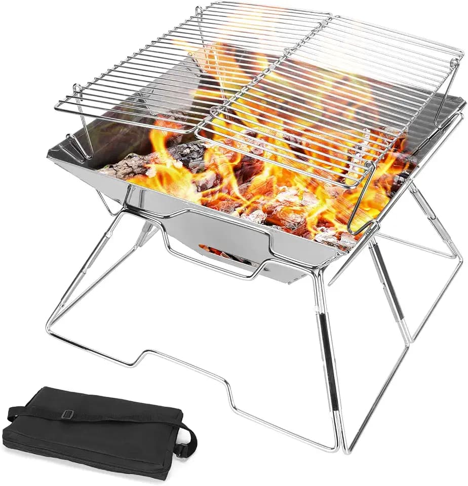 Odoland BBQ Feuerstelle Tragbare Lagerfeuerstelle Faltbarer Campinggrill 304 Edelstahl Grill für Camping Picknick Terrasse Garten mit Tragetasche