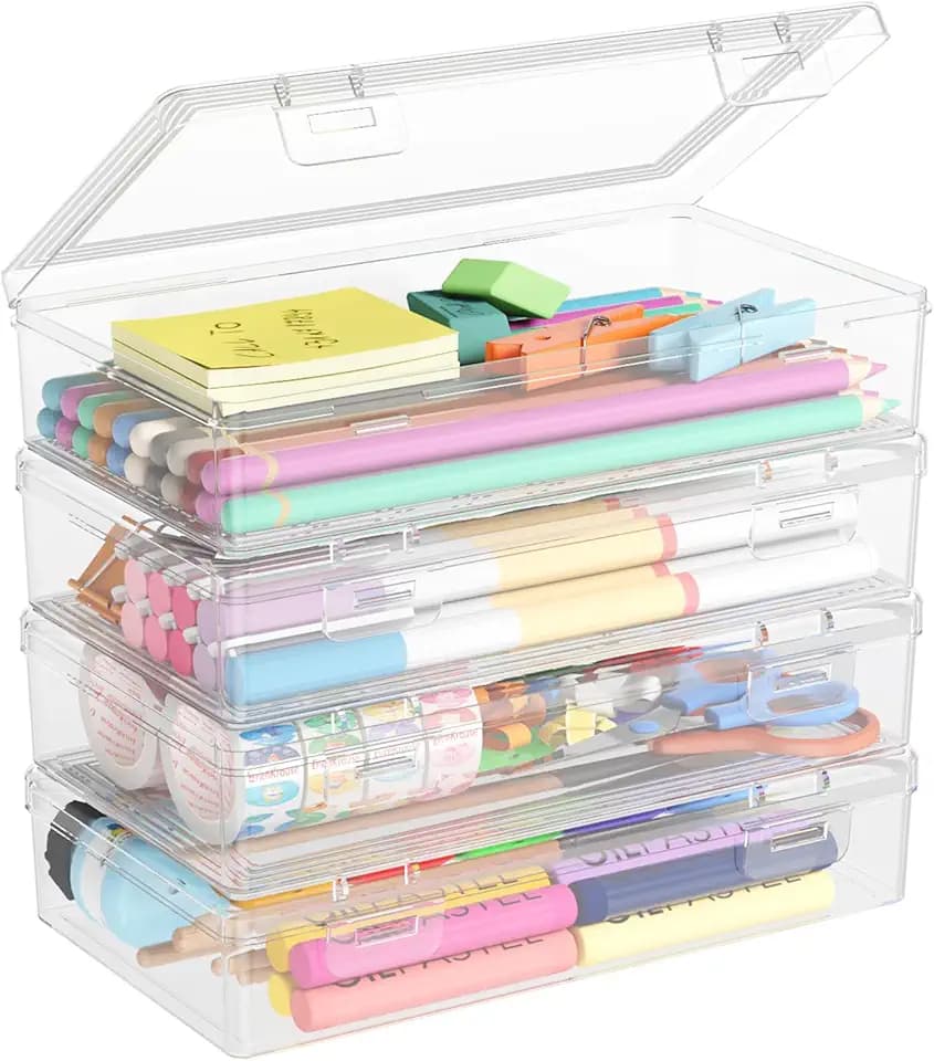 Lifewit 4 Pack Stiftebox Kinder mit Klappdeckel, 20x12x4cm, Transparent Box | Kunststoff Stifte Organizer, Tragbar Aufbewahrungsbox für Bürobedarf Bastelbedarf Schreibwaren Werkzeugteile Puzzle Kosmetik