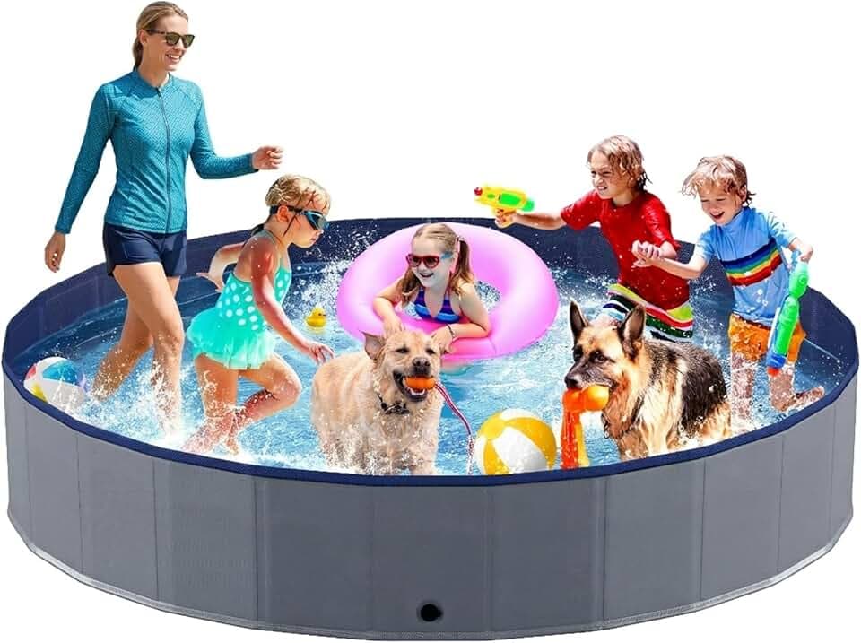 Niubya Foldable Dog Pool, Collapsible Plastic Dog Swimming Pool, 88x16in