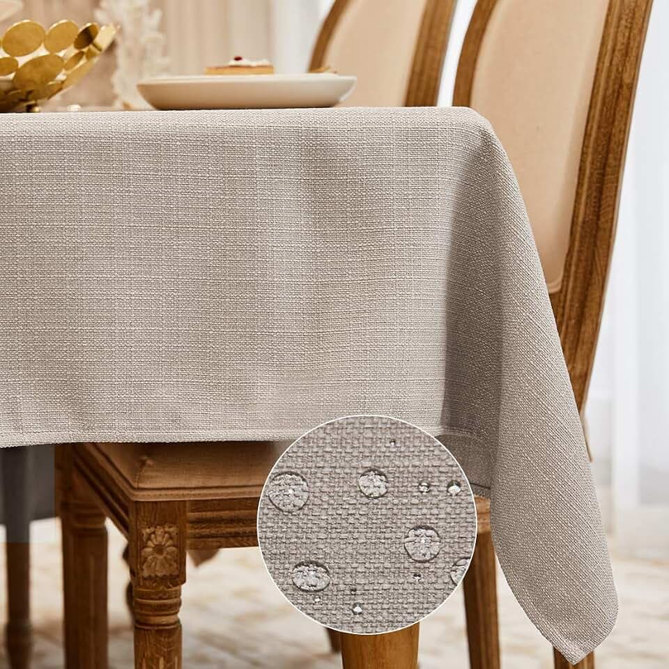 Tischdecke Abwaschbar Beige 140 x 180 cm Leinenoptik Wasserdicht
