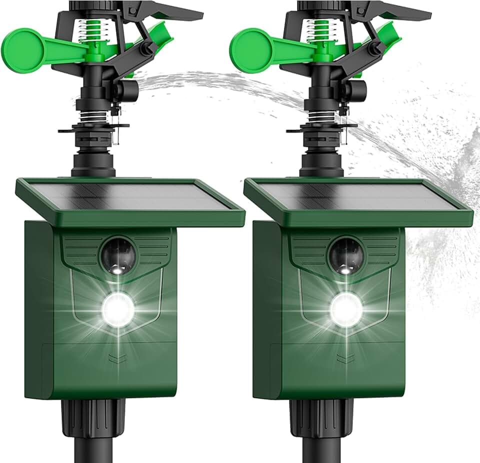 Solar Cat Repellent Motion Activated Sprinklers for Animal Deterrent 2 Pack Animal Sprinkler Repeller with Motion Sensor Flashing Lights Deer Rabbit Squirrel for Lawn Garden Countryard