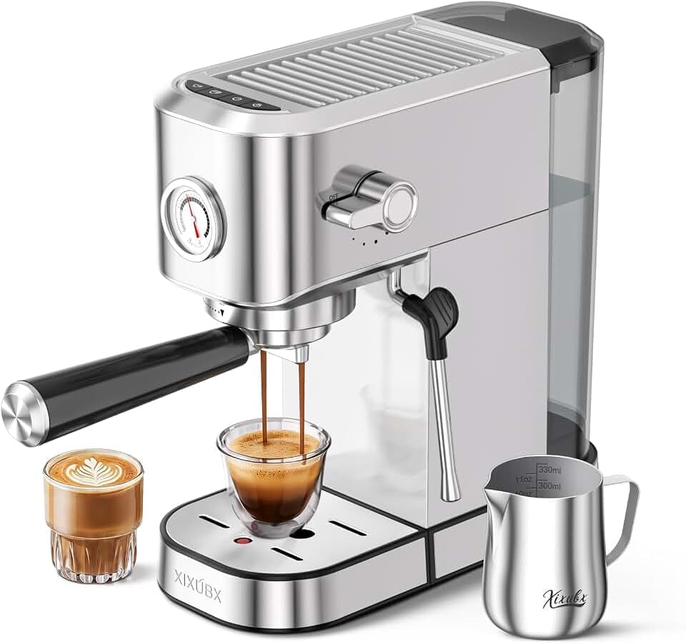 XIXUBX Espresso Machine with Milk Frother for Cappuccino & Latte, Sliver