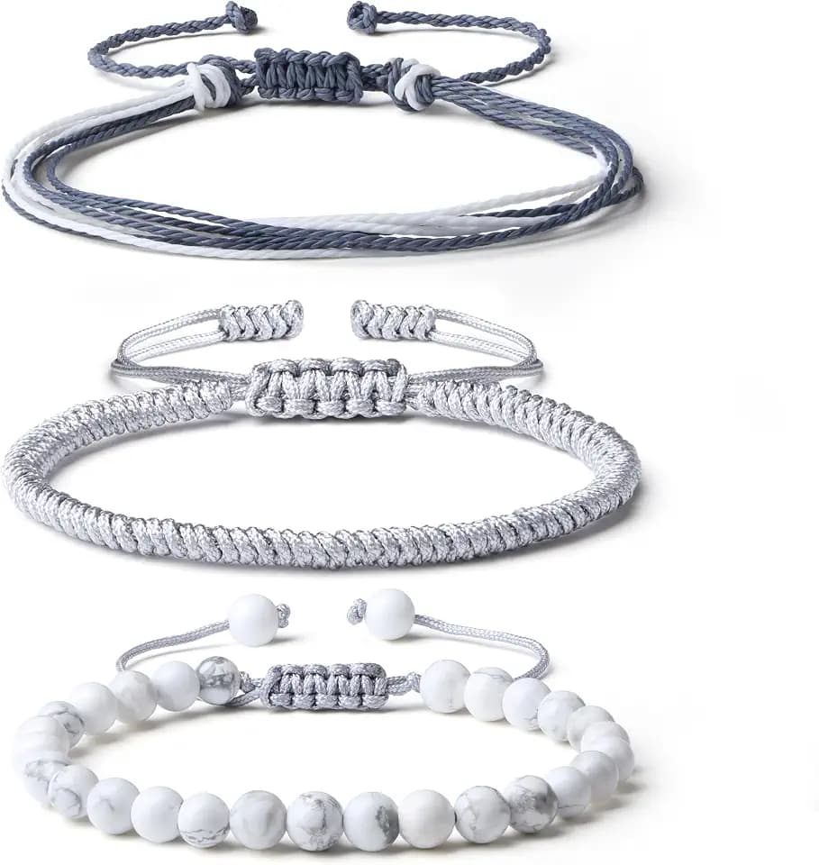 QINJIEJIE Handgefertigte Heilarmbänder, 6mm Perlenarmband & Freundschaftsarmbänder für Männer und Frauen mit 2 Stück größenverstellbaren Kordelarmbändern