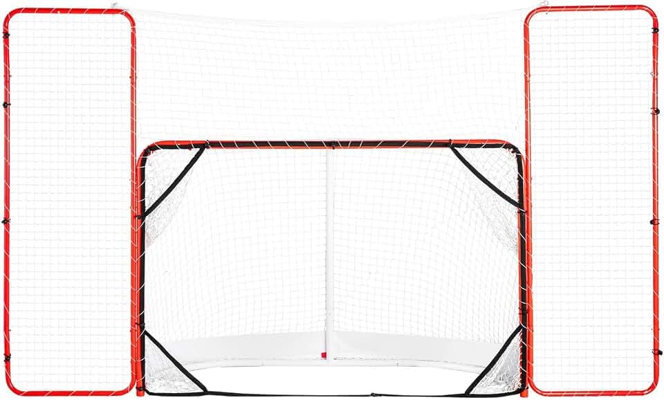 VEVOR Hockeytor Streethockeynetz mit Rücklaufsperre und Zielen, Straßenhockey-Tor Hockeynetz, 310 x 183 cm Pro Hockey-Trainingstor-Set, tragbares Indoor-Outdoor-Hockeytor mit Netz, weiß/rot, Training