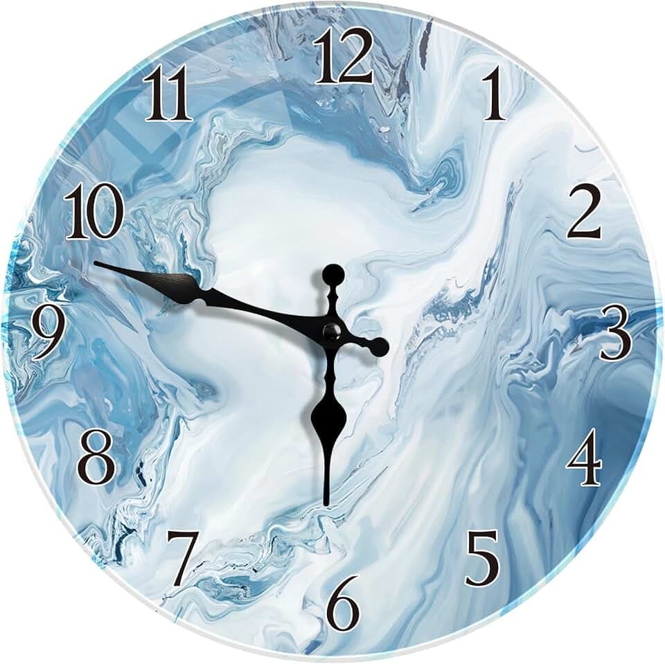 Britimes Wall Clock Silent Non-Ticking Glass Waterproof 12", Blue White