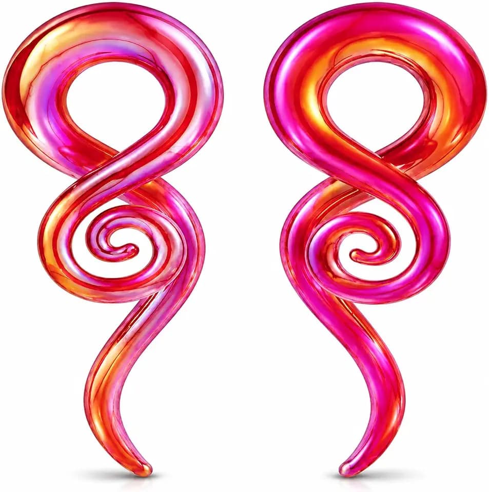 YOFANST 2pcs Glass Tapers Multi-Colors Twist Spiral Plugs Piercing Handmade Hanger Ear Gauges 4G-1/2 inch