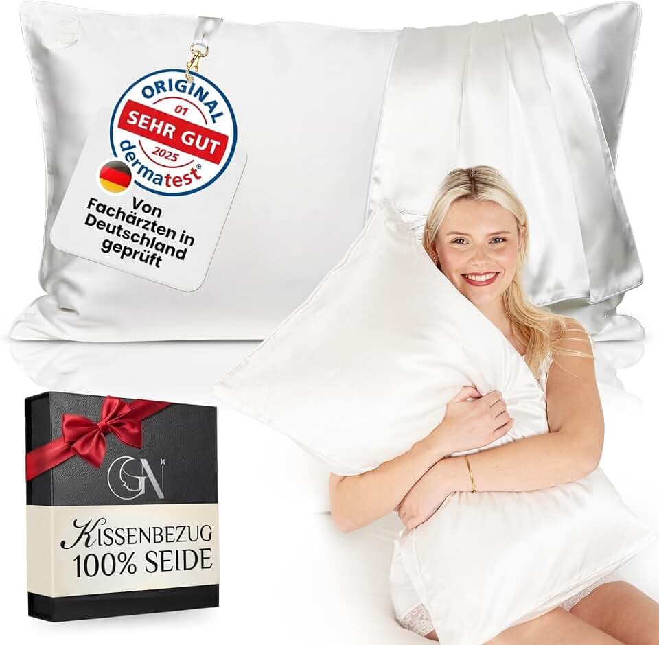 Seidenkissenbezug 50x80 aus 100% Maulbeerseide für Haut und Haar | Dermatologisch Zertifiziert von Fachärzten in Deutschland | höchste Klasse 6A, 22 Momme (Elfenbeinweiß – gleichfarbiger Rand)