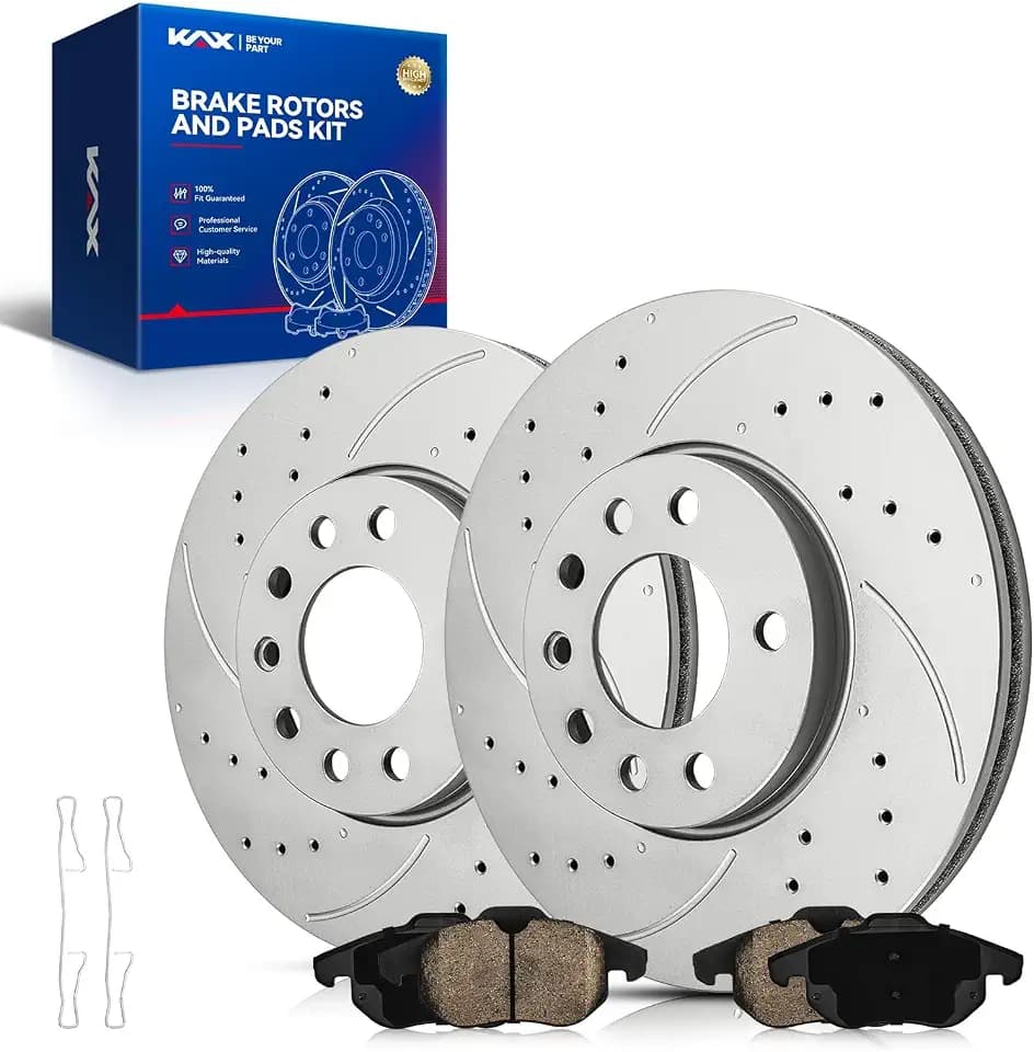 KAX Front Vented Rotors + Ceramic Pads Fit for Saab 9-3 2003-2011 2.0T, Saab 9-3X 2010-2011, Automotive Replacement Brake Kit