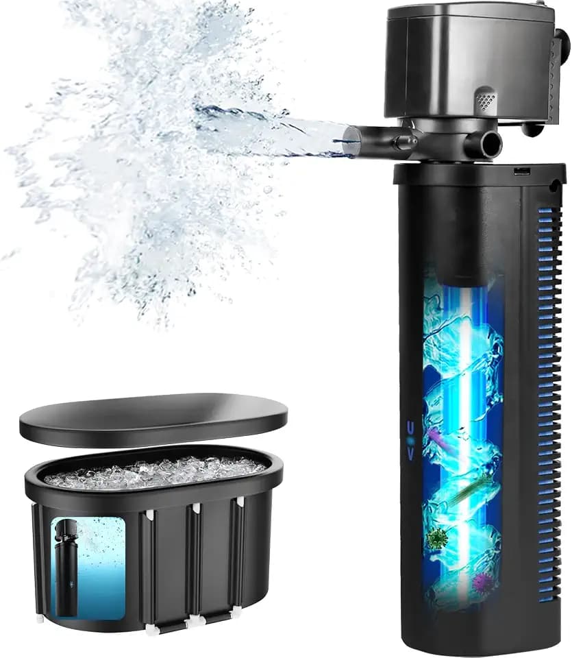 Hypool Aquarium Filter U-V 600GPH for Large 100-500 Gallon Fish Tank Cold Plunge Tub Small Pool Pond Filter Pleated Water Polishing Media, Green Clean Machine Deodorization for Saltwater Freshwater