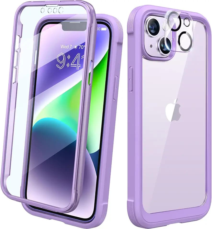 Diaclara Designed for iPhone 14 Plus Case, Full Body Rugged Case with Built-in Touch Sensitive Anti-Scratch Screen Protector, with Camera Lens Protector for iPhone 14 Plus 6.7" (Peri Purple)