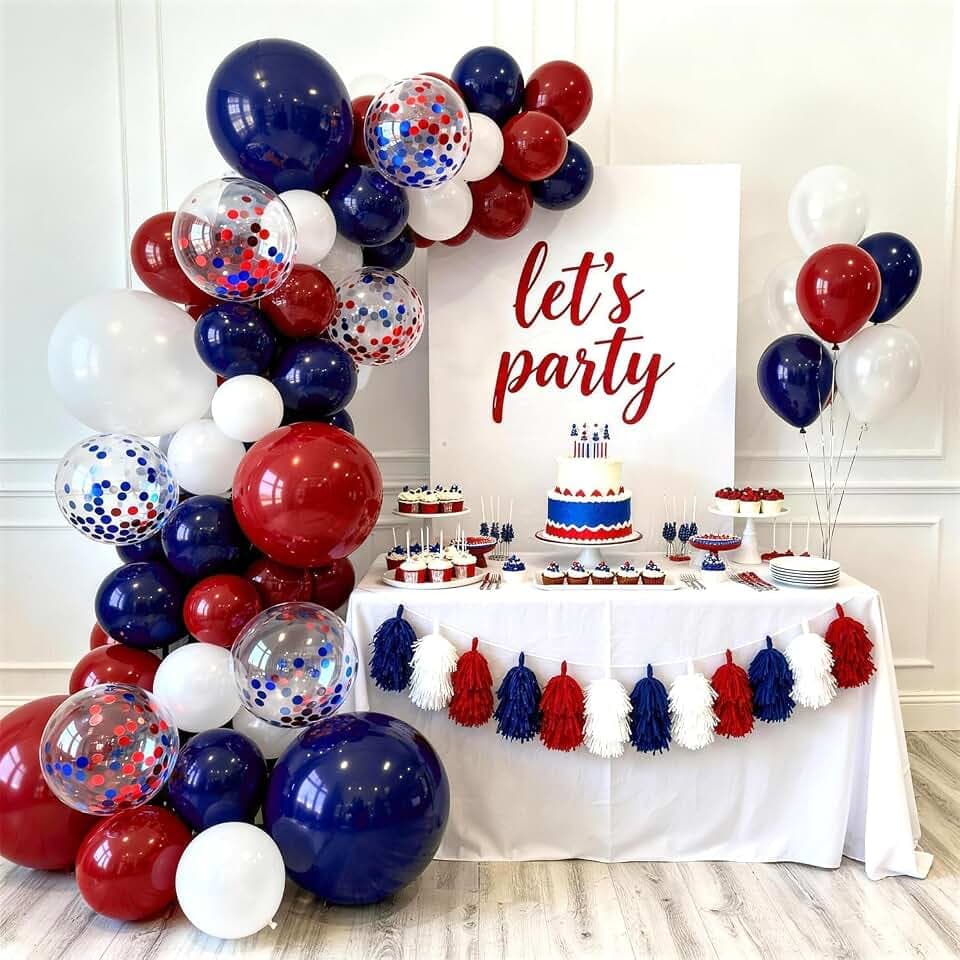Red White Blue Balloon Arch Kit, Navy, 129 pcs, Different Size