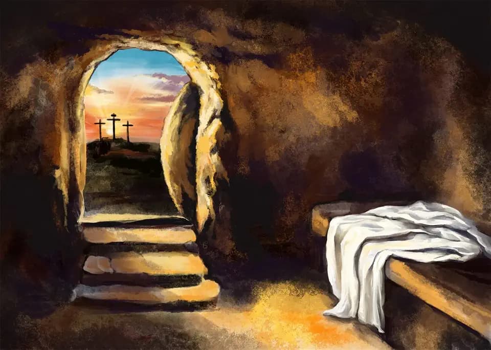 BELECO 7x5ft Fabric Easter Jesus Christ Cross Backdrop Empty Tomb Crucifixion Backdrop Watercolor Stone Cave Tomb Resurrection Background Christian Church Event Decor Easter Photo Studio Props