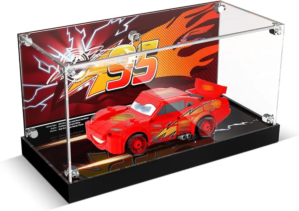 Acrylic Display Case with LED Lights - Compatible with Lego 77255 Speed Champions Lightning McQueen Toy (Only Case - Model Not Included)