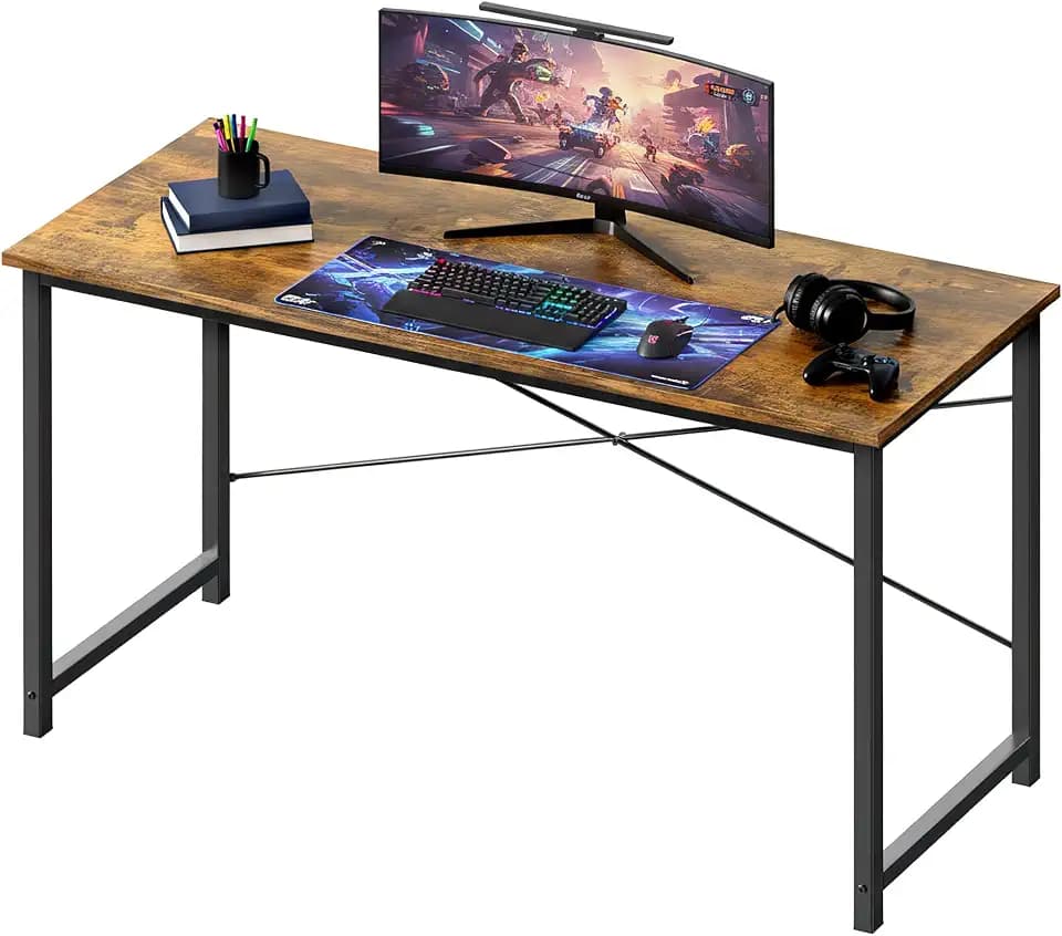 Sweetcrispy 55" Computer Desk for Home Office, Brown