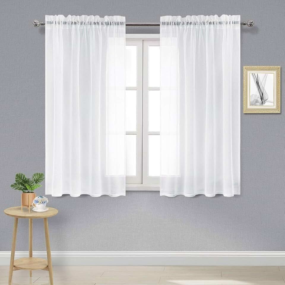DWCN White Sheer Curtains 54 Inch Long for Living Room Rod Pocket 2 Panels