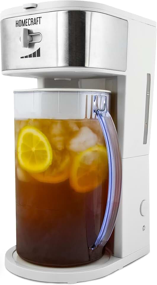 HomeCraft 3-Quart White Stainless Steel Café' Iced Tea And Iced Coffee Brewing System, 12 Cups, Strength Selector & Infuser Chamber, Perfect For Lattes, Lemonade, Flavored Water, Large Pitcher