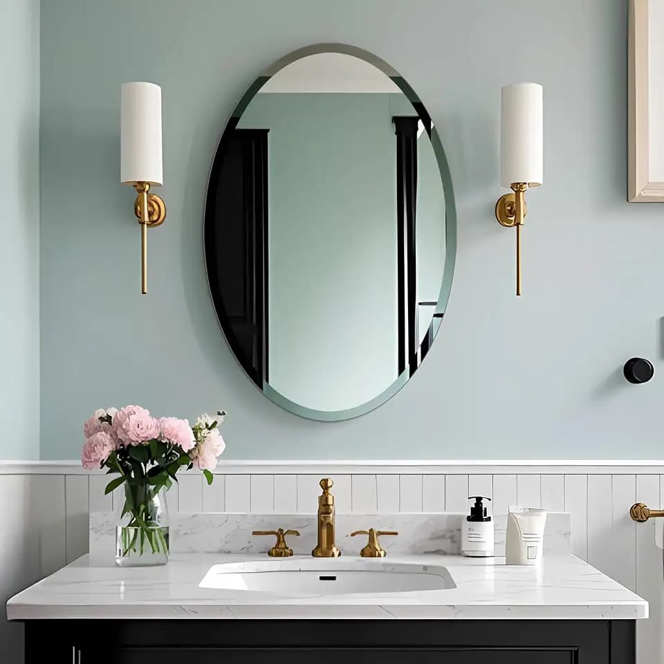 Bathroom Mirror for Over Sink 16" x 24" Oval Frameless Wall Mirror