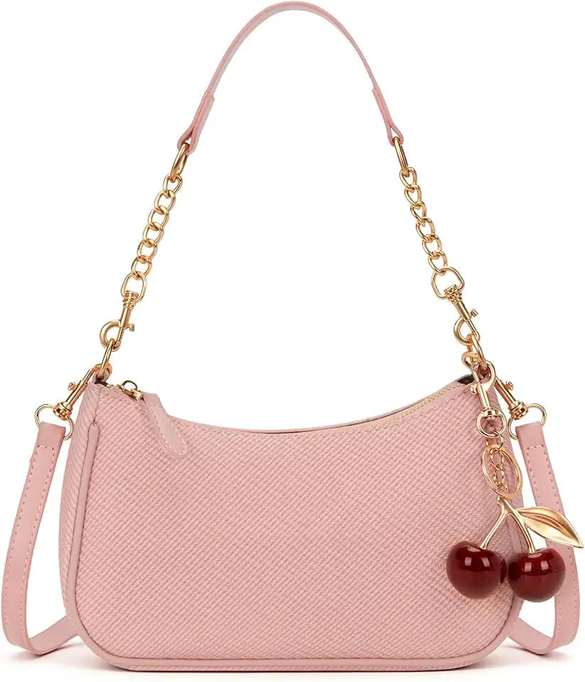 Small Shoulder Bags for Women Y2k Cute Shoulder Purse with Cherry Pendant Trendy Designer Handbag for Daily