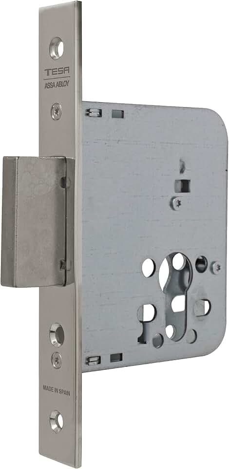 TESA 403150HN Einsteckschloss für Holztüren Dornmaß 50 mm, Grau (vernickelt), quadratischer Stulp geeignet für Holz-Eingangstüren