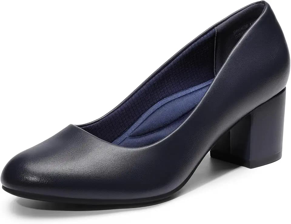 DREAM PAIRS Women's Block Heel Pumps Round Toe Dress Shoes