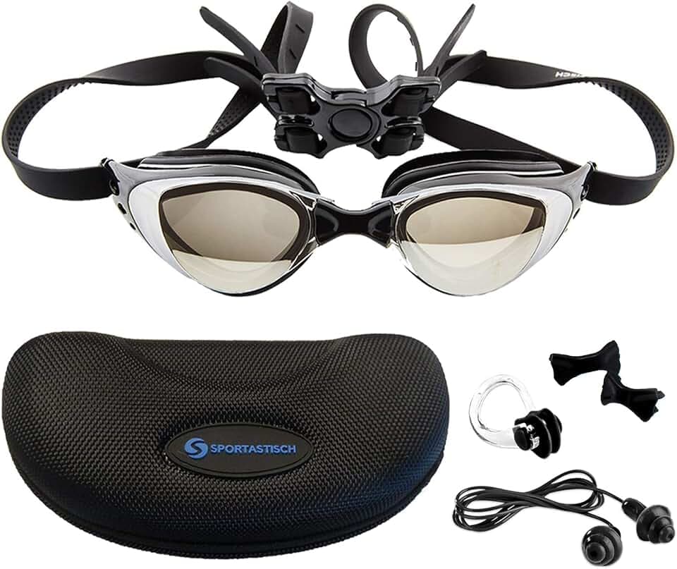 Sportastisch Profi Schwimmbrille „ProSwim“ mit verstellbaren Nasensteg, Harte Gläser mit UV-Schutz und Antibeschlag Beschichtung für Wettkampf & Training, Bonus E-Book & biszu 3 Jahren Garantie*