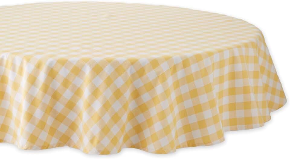 DII Checkered Tabletop Collection 100% Cotton, Machine Washable, Tablecloth, 70" Round, Yellow