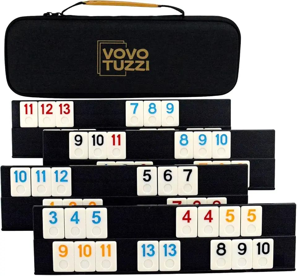Rummy Cube mit Koffer 4 Spieler Rummy Titel Set mit Zahlen Okey Spiel Set Rummy Brettspiel Inklusive 4 Plastikschalen Israel Mahjong (Schwarz)
