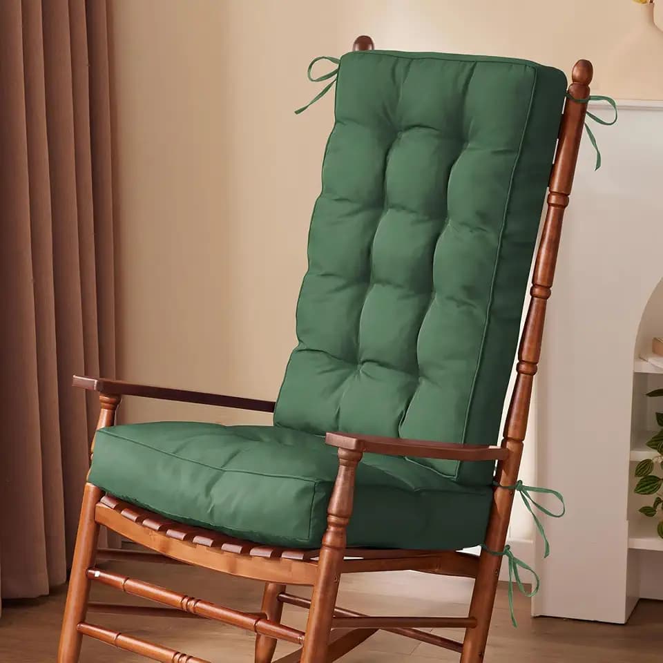 IPYNBAP Rocking Chair Cushion, Waterproof and Fade-Resistant Patio Chair Cushions, Tufted Chair Pads for Rocker Furniture, 18x18 Inch, Indoor/Outdoor Seat Cushions with Ties, Dark Green