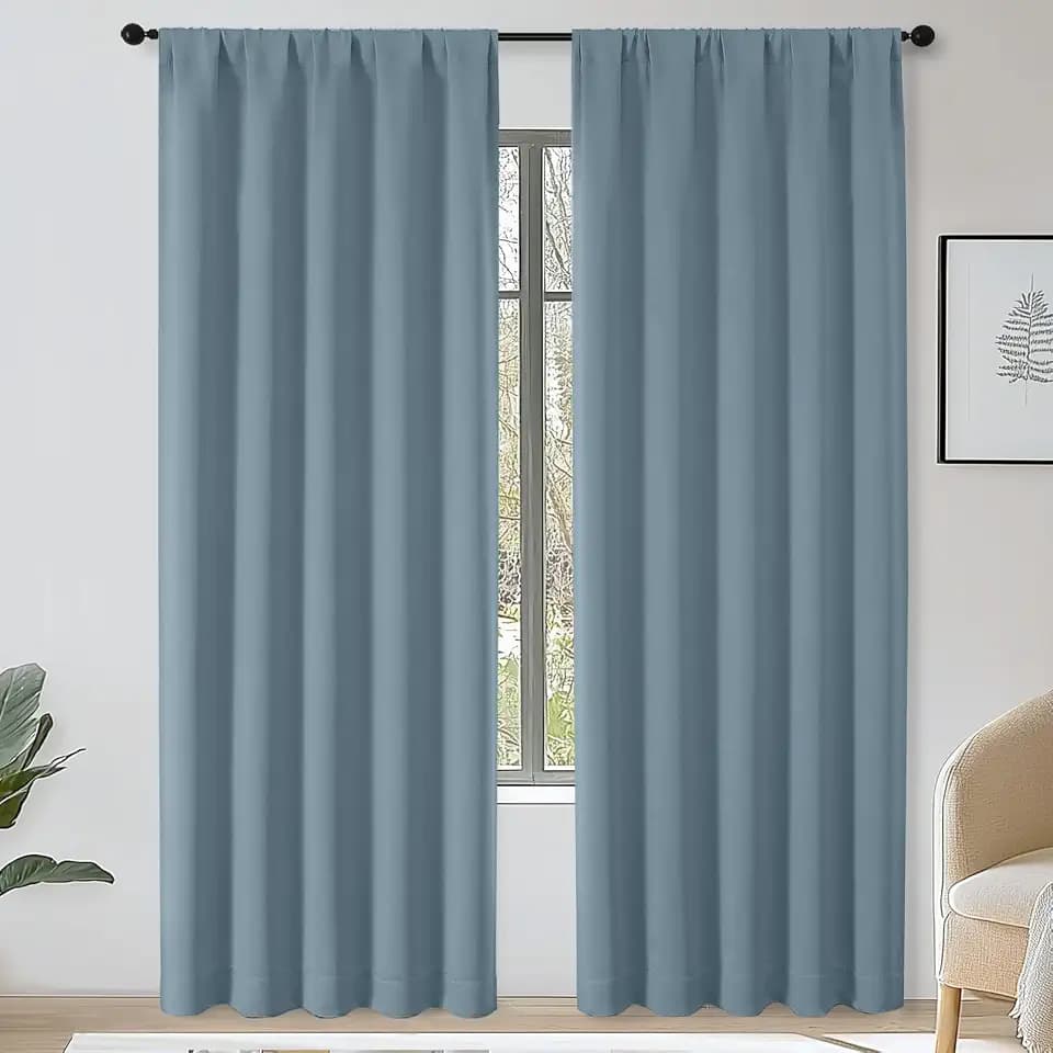 OWENIE Stone Blue Blackout Curtains for Living Room 84 Inch Long 50"W 2 PCS