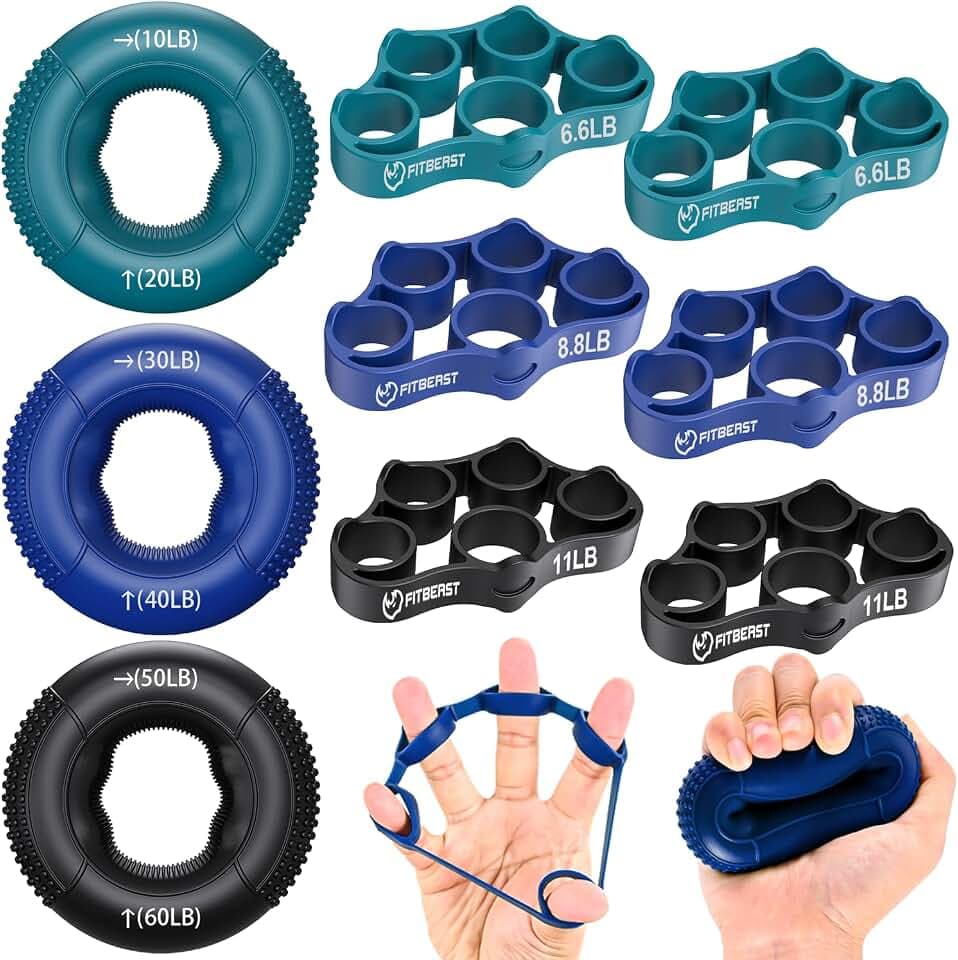 FitBeast Griffkrafttrainer, Fingertrainer, Unterarmstärker 9-teiliges Set, Gezielte Kraft Handmuskeltrainer, Entlastungs & Erholung