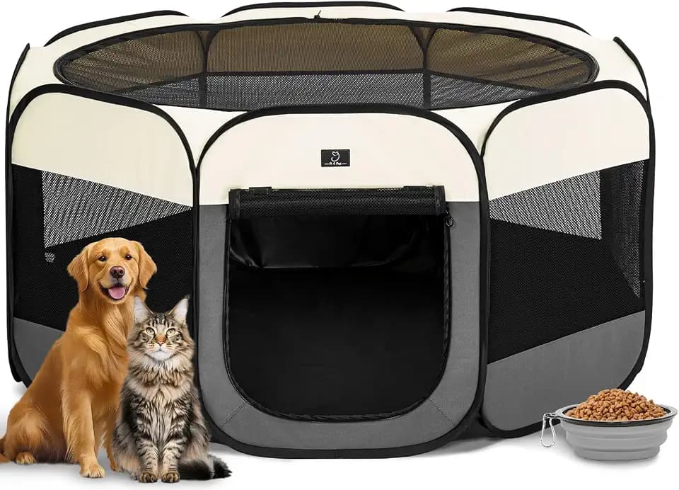 A 4 Pet 50.39-in Dog Playpen, Small Dogs & Puppies, Grey+Beige