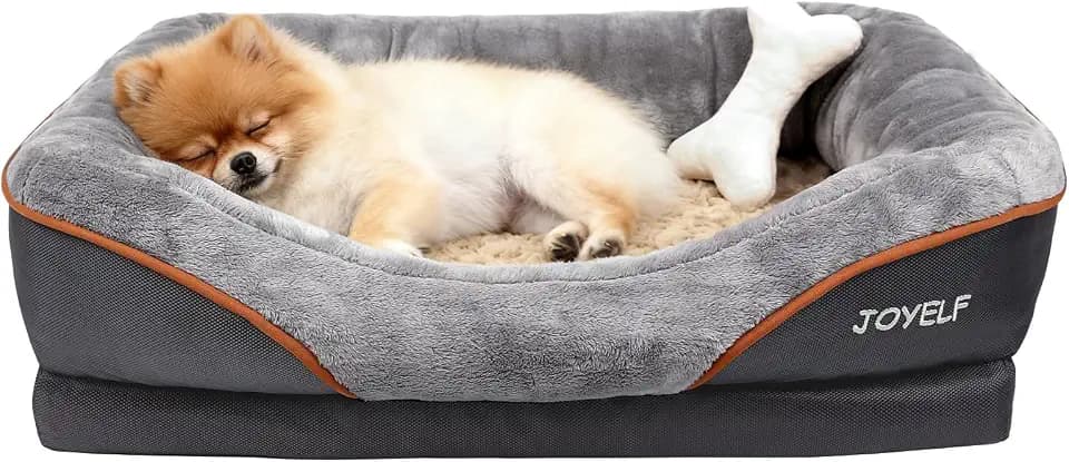Joyelf Orthopädisches Hundebett aus Memory-Schaum, mit abnehmbarem und waschbarem Bezug und Quietschspielzeug als Geschenk.