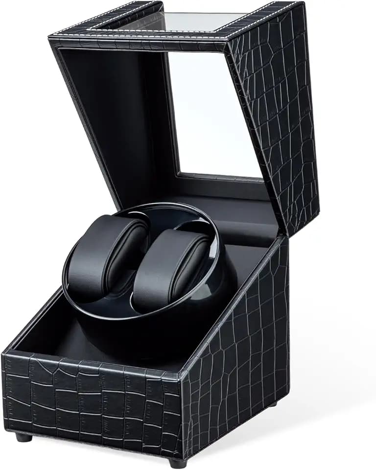 Mcbazel Watch Winder for Automatic Watches, Double Automatic Watch Winder Box with Quiet Japan-made Motor, 2 Slots Watch Display Storage Rotation Wrist watch Box (Black Crocodile Pattern Leather)