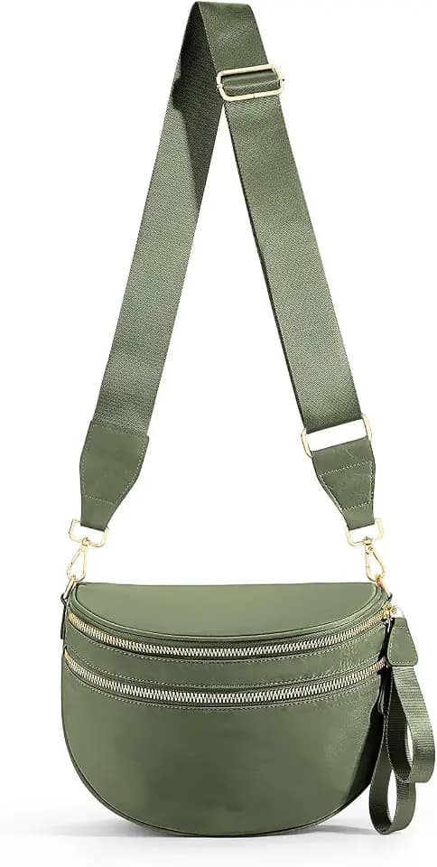 hibear Checkered Crossbody Bag Spacious Bum Bags for Women Nylon Crossbody Fanny Packs Checkered Purse Belt Wallet