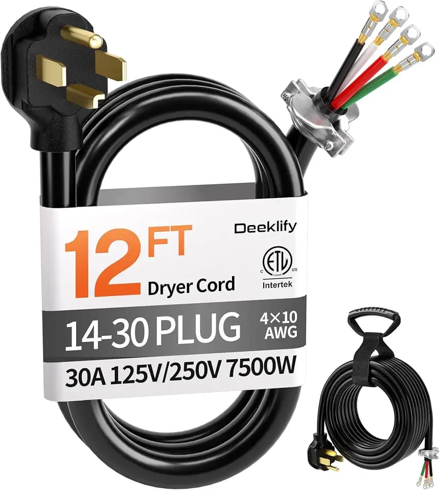 12FT 4 Prong Dryer Cord, Pure Copper, NEMA 14-30P Plug, ETL Listed