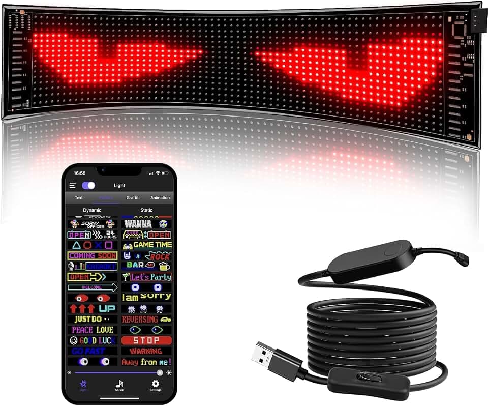 Programmierbar Led Augen,59 X 12cm, Devil Eyes LED Anzeigetafel mit Bluetooth-App,USB 5V,LED Laufschrift für Werbung & Party-Deko