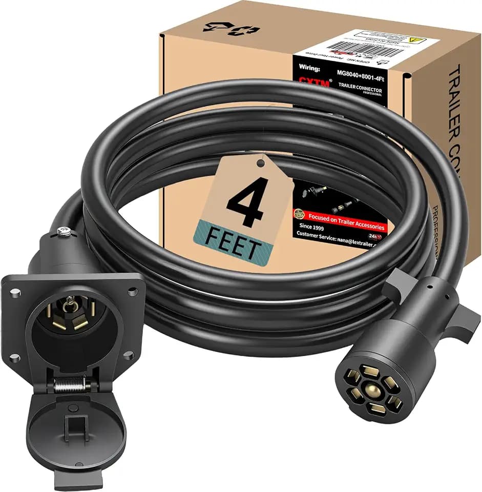 7-Way Trailer Extension Cord, 4 ft Wiring Cable with Plug and Socket